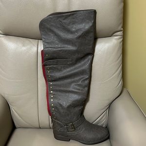 Over the knee taupe boots